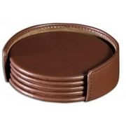 Dacasso  Chocolate Brown Leatherette 4 Coaster Set with Holder - Chocolate Brown