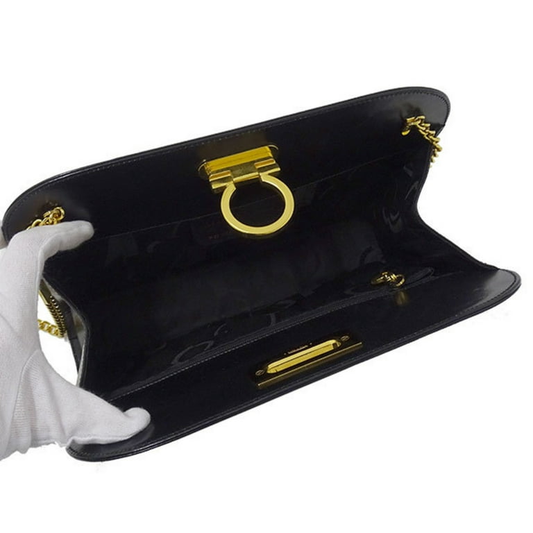 Authenticated Used Salvatore Ferragamo Bag Ladies Shoulder Gancini Chain  Leather Black