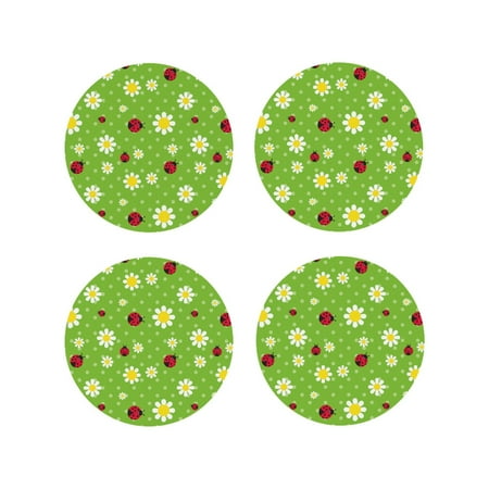 

Lukts Daisies And Ladybugs Print Leather Drinks Coasters Set of 4 Suitable or Drinks Furniture Protection and Easy Clean up-Round Shape