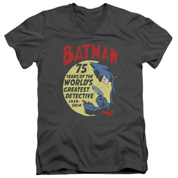 Batman Detective 75 S/S Adult V-Neck T-Shirt 30/1 T-Shirt-Charcoal