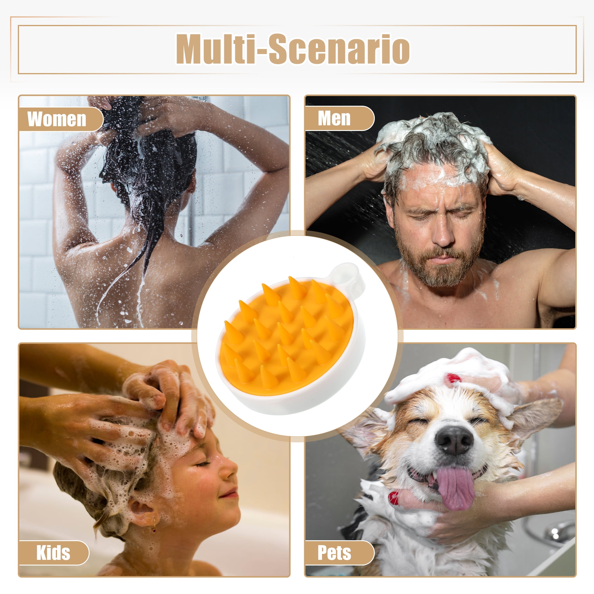 Unique Bargains Scalp Massager Hair Care Scalp Massager Shampoo Brush 3.74"x3.15"x1.77" Massager Tools Orange