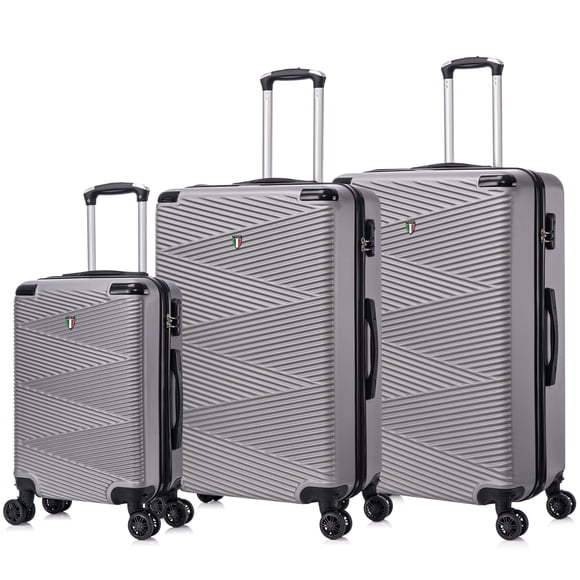 TUCCI Italy AVENZA 3-Piece Hardside Spinner Luggage Set 20"/24"/28", Expandable, Durable With Impact Protection, Unisex - Grey