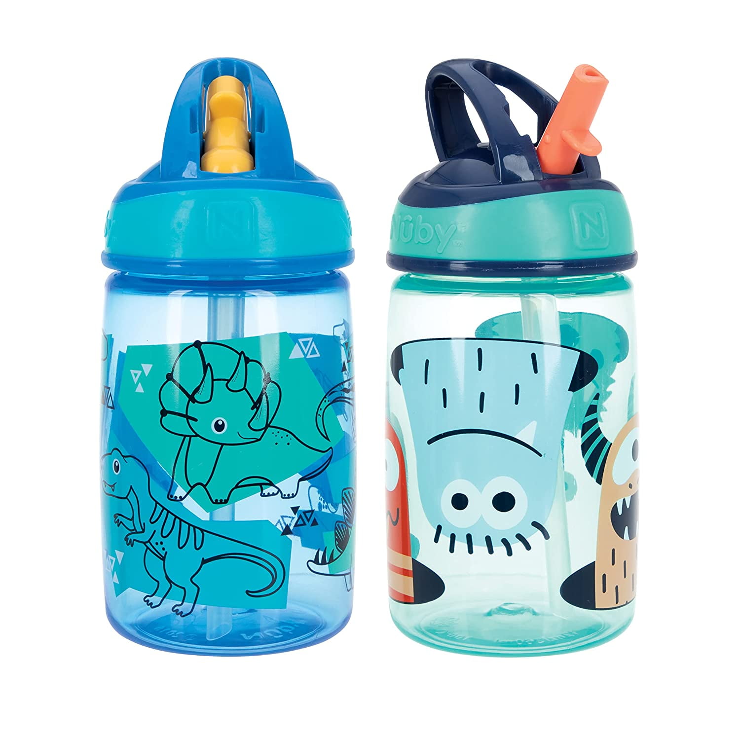 Nuby Flipit Kids OnTheGo Printed Water Bottle with Bite Proof Hard