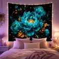 thumbnail image 2 of Large Teal Blooms with Gold Leaves on Black, Romantic Fantasy for Women, Elegant Floral Wall Art Valentine's Day Gift Tapestry Wall Hanging for Bedroom and Living Room, 2 of 7
