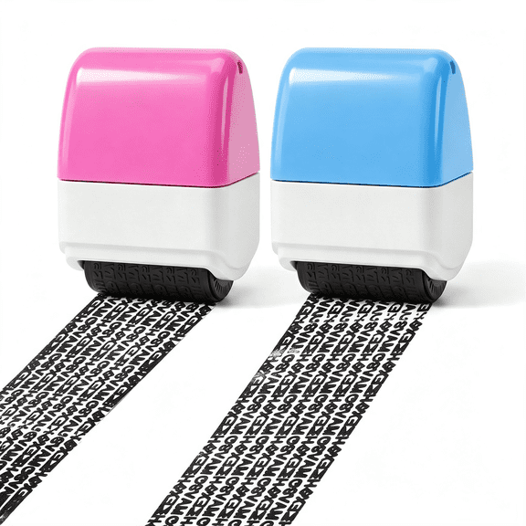 OQRKI 2 Pcs Identity Theft Protection Roller Stamp (Blue, Dark Pink) | Practical Privacy Rollers Stamps, for Mail Address Id Blackout, Privacy & Security