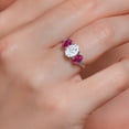 thumbnail image 4 of Gem Stone King 10K White Gold White Moissanite Red Created Ruby and White Lab Grown Diamond 3 Stone Engagement Ring for Women (2.54 Cttw, Gemstone Birthstone, Available in Size 5, 6, 7, 8, 9), 4 of 5