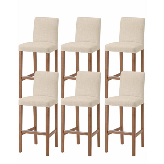 Vintage Cream Bar Stool Covers - Stretch Dining Chair Covers Set of 6, Farmhouse Retro Beige Solid Color Bar Chair Cover Removable Counter Stool Pub Chairs Slipcovers Protectors for Kitchen/Cafe
