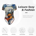 thumbnail image 4 of Saiise Motif Guitare Chien Nuit Étoilée Combinaison à Manches Courtes pour Femmes Col Rond Pyjama Justaucorps Extensible avec Fermeture à Pression-Petit, 4 of 7