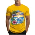 thumbnail image 2 of SOOMLON Mens Shirts Hawaii Casual Crew Neck Cotton T Shirts Funny Graphic Short Sleeve Summer Shirts 2025 Fashion Yellow Big and Tall Vacation Tees Basic Comfy Athletic Tops Blouses Value 3XL, 2 of 5