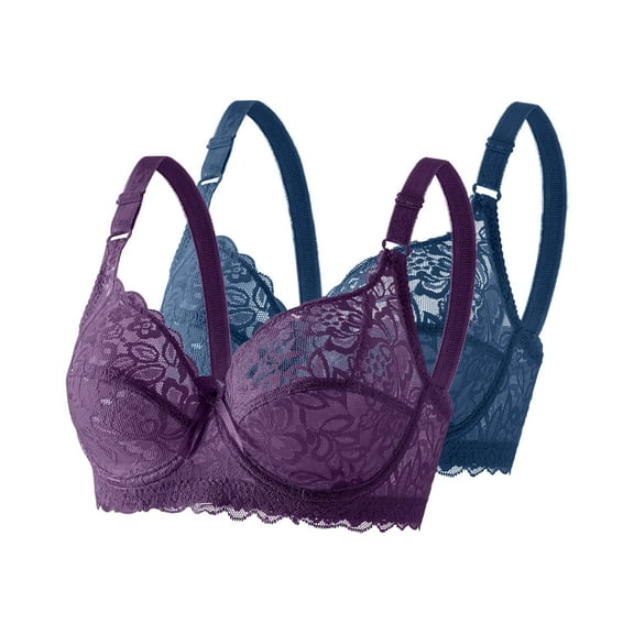 Womens 2 Pack Everyday Bras, Women's Lace Floral Bra Underwire Sexy Bralettes Unlined Mesh Full Coverage Lingerie Everyday Bras 36-44