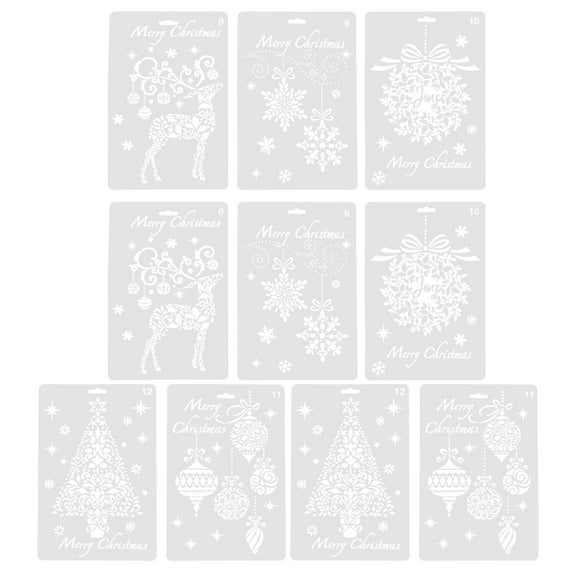 Worgeous Reusable Painting Templates 10Pcs Christmas Themes Plastic Stencil White Rectangular