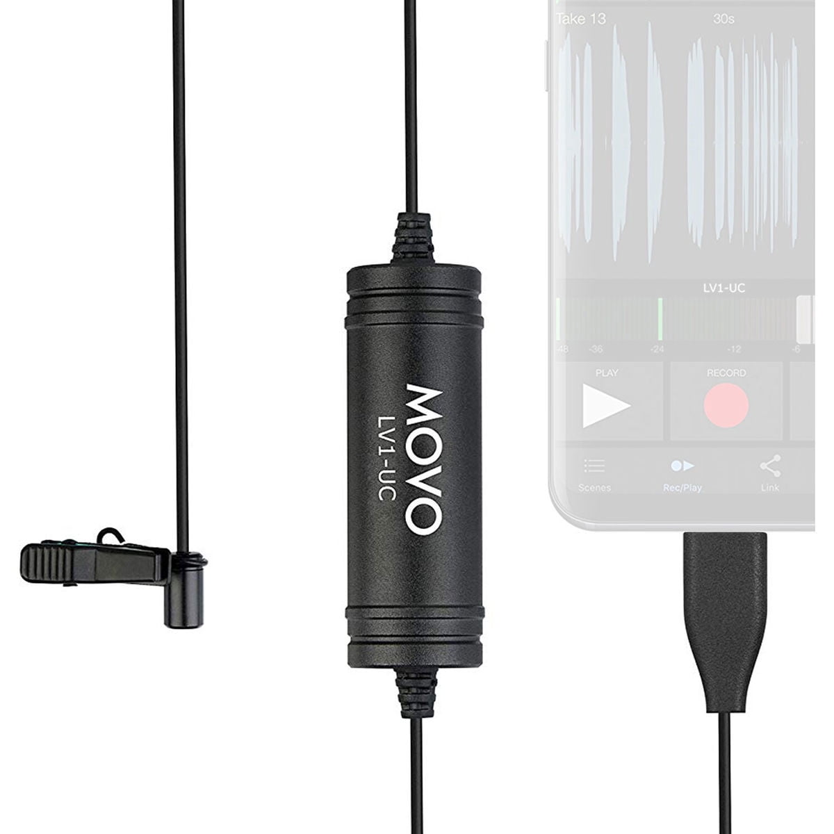 Movo Photo LV1-UC Clip-On Digital Lavalier Omnidirectional Microphone with USB Type-C Connector