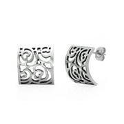 Womens Stainless Steel Silver-Tone Floral-Cut Cuff Earrings