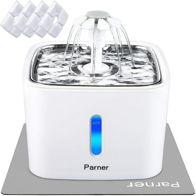 Fuente de Agua para Gatos Parner Acero Inoxidable Ultra Silenciosa con Indicador de Nivel y Filtros