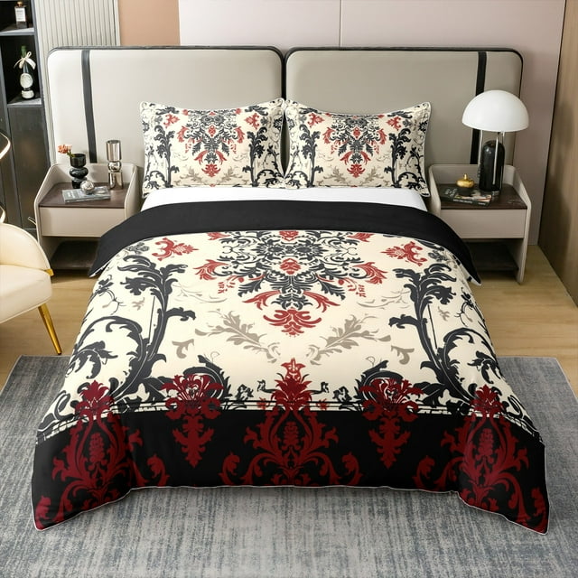 Erosebridal Housse de Couette Rétro Aztèque 100 % Coton Format Double, Ensembles de Literie Boho Floraux Rouges Format Double, Décor Western, Léger (Sans Couette)