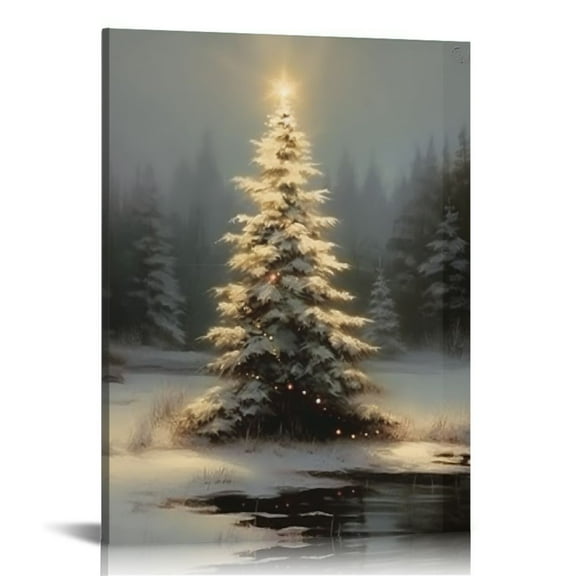 JRXY Christmas Wall Art Home Decor Santa Claus Reindeer with Sleigh Poster Canvas Print Christmas Tree Pictures Winter Wall Decor Gallery Living Room Bathroom Room Aesthetic  12x16 in