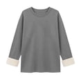 thumbnail image 4 of Fleece Lined Sweatshirt Women Thick Warm Crew Neck Solid Print Long Sleeve Pullover Tops, 4 of 7