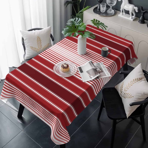 Red Vertical Striped Table Cloth Waterproof Tablecloths, Farmhouse Minimalist Abstract Lines Tablecloth Dining Table Cover for Kitchen Party Tabletop Outdoor, Rectangle Tablecloth 60x120 Inch
