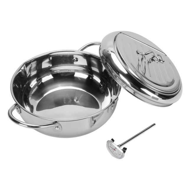 Fish Fryer Pot, 304 Stainless Steel Deep Fryer Pot Temperature Control Multifunctional Oil Saving Thickened with Lid, with Oil Drip Drainer Rack for Kitchen, for Frying Chicken