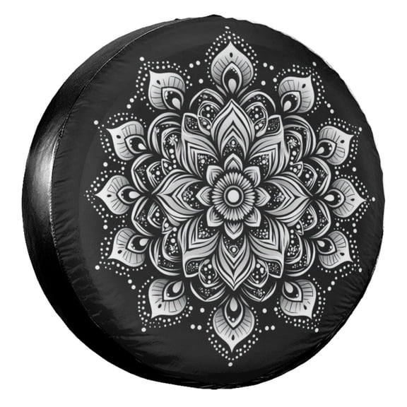 KAKALAD White Mandala Spare Tire Cover Universal Vehicle Accessories Buckle Car Tools 14”in