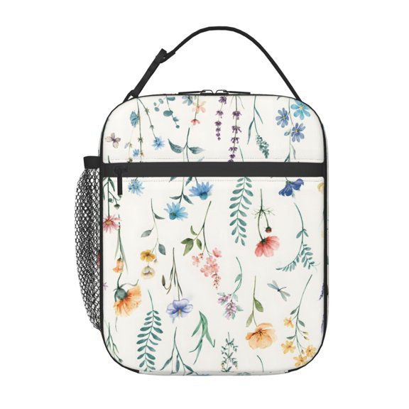 Hanging Wildflower Botanical Lunch Bag Reusable Thermal Lunch Box with Handle for Women and Men