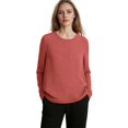 thumbnail image 5 of Endives Women's Cotton Linen Shirt 3/4 Sleeve Round Neck Solid Color Loose Top Womens Blouse Summer T Shirt Top Red, 5 of 5