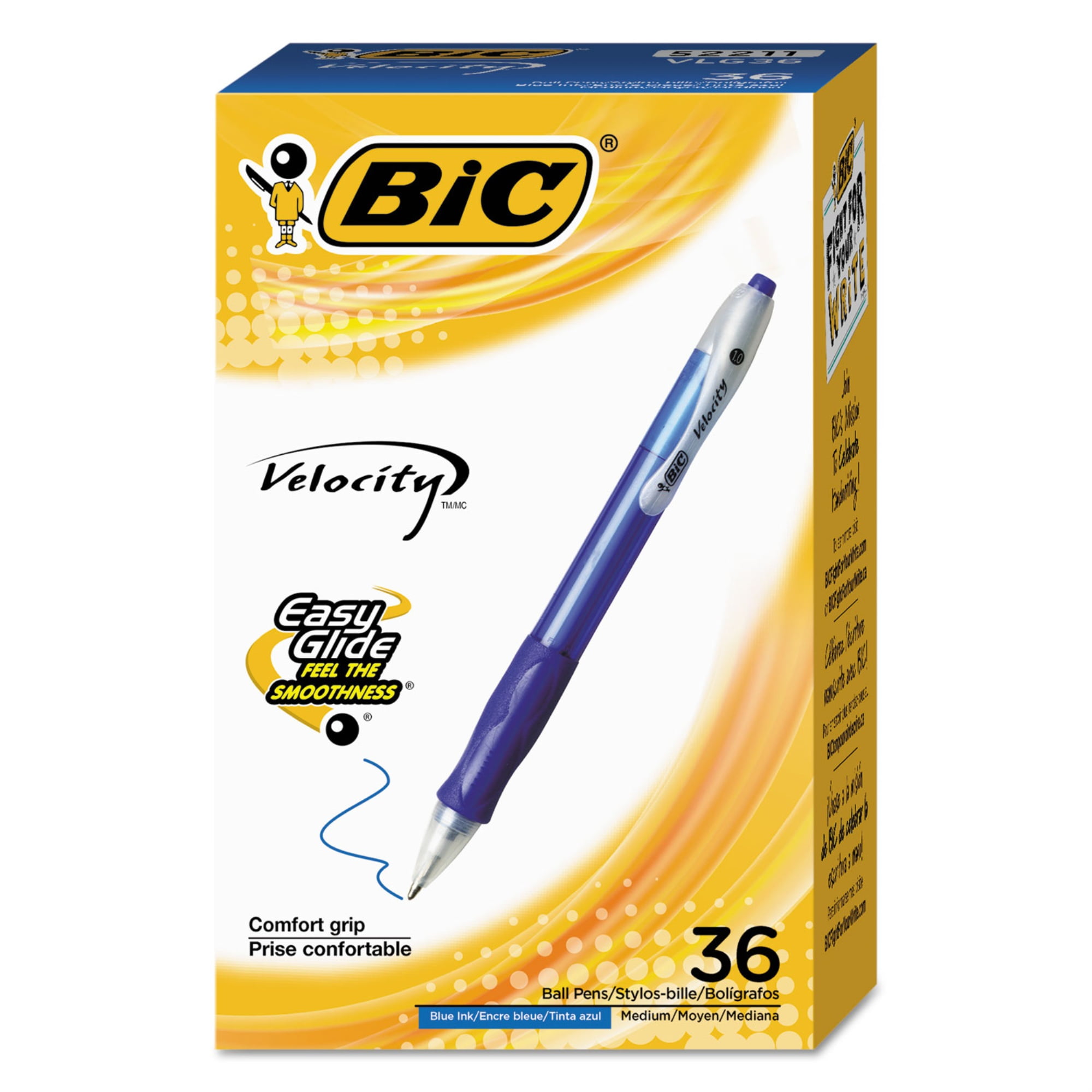 BIC Velocity Retractable Ball Pen, Medium Point (1.0mm), Blue, 36Count