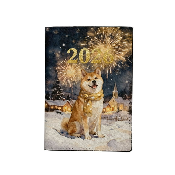 Akita Happy New Year 2026 with Fireworks on New Year's Eve Travel Passport Wallet Inu Dog Lover PU Leather Passport Holder Cover - 12022