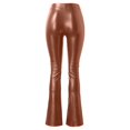 thumbnail image 7 of KDFJPTH Women's PU Leather PantsClassic High Waist Elastic Flare Pants Slit Large Pants Leather Pants Girls Leather Short Pants Women, 7 of 7