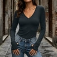 thumbnail image 2 of Enjoytime Basic Tops for Women V-Neck Stretchy Long Sleeve Undershirt Fall Winter Soft Casual Fitted Tee with Thumbholes, 2 of 8