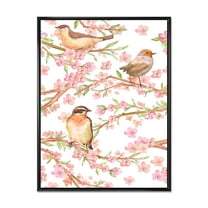 Designart 'Lovely Birds On Branches Of Flowering Almond' Traditional Framed Canvas Wall Art Print