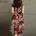 thumbnail image 4 of ZANZEA Womens Summer Vintage Floral Short Sleeve Cotton Midi Dress Casual Loose Swing Sundress, 4 of 4