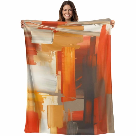 Brunt Orange Paint Texture Throw Blankets, Abstract Graffiti Modern Art Soft Fleece Blanket Decorative for Home Sofa Couch Chair Living Bedroom, 40x50 inches,