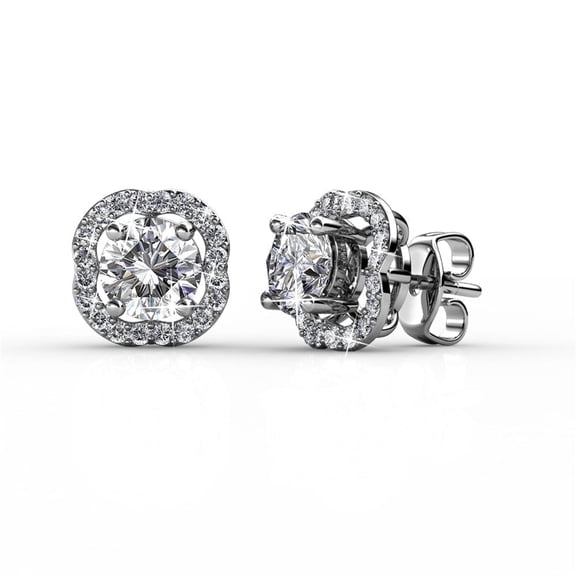 Cate & Chloe Haddie 18k White Gold Plated 2-in-1 Halo Women's Stud Earrings with Swarovski Crystals