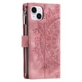 thumbnail image 6 of Elehold Crossbody Mandala Embossed wallet Case for iPhone 14 Plus 6.7 inch,Premium vegan leather and inner soft slim TPU with Detachable Shoulder Strap Magnetic Flip Card Slots Wallet Case,Pink, 6 of 10