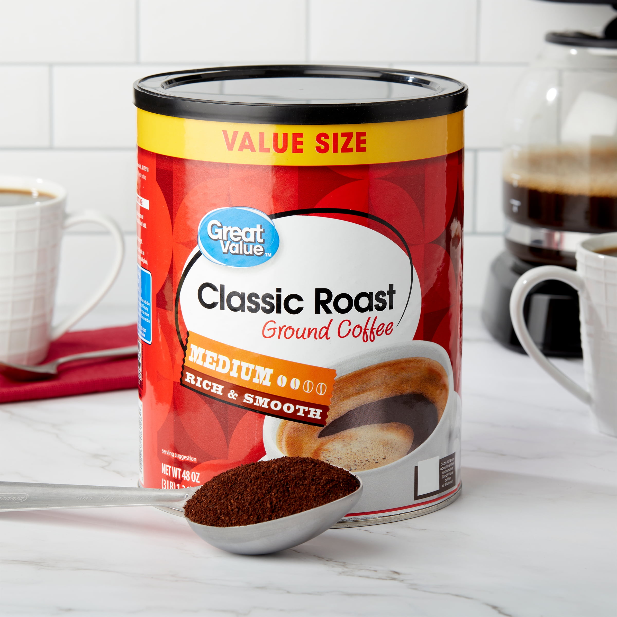 Great Value Classic Roast Medium Ground Coffee, Value Size, 48 oz