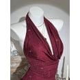 thumbnail image 3 of Burgundy Metallic Glitter Draped Neck Backless Ruffle Hem Bodycon Mini Dress For Women, 3 of 8