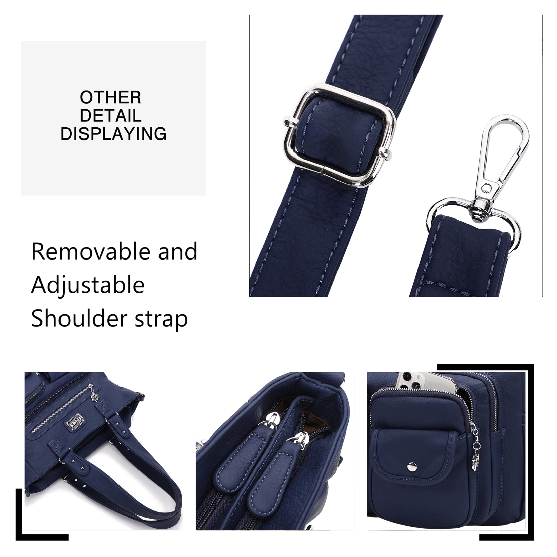 KL928 Women's Leather Handbags Large Crossbody Tote Purses for Travel Work (Dark Blue)