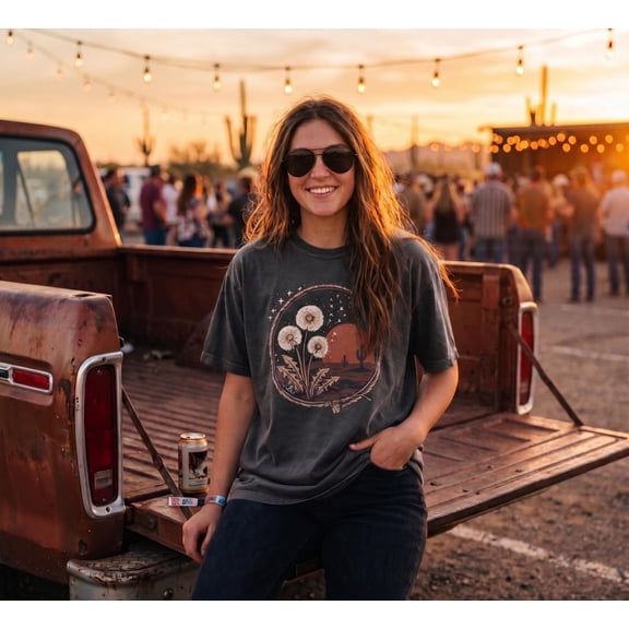 Western Dandelion Shirt, Country Concert Tee, Boho Desert Graphic Gift for Her, Rodeo Cowgirl Shirt, Vintage Country Music Tee