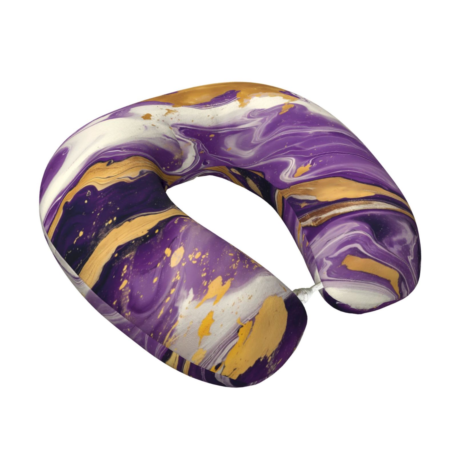Xecao Purple Gold Marble Swirls Print Memory Foam Cervical Neck Pillow Versatile U-Shaped Pillows for Home,Office,Camping,Travelling,Soft Washable Cover