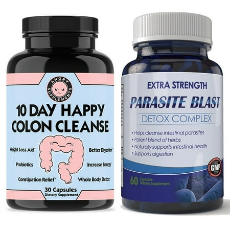 Angry Supplements 10 Day Happy Colon Cleanse (30ct) and Totally Products Parasite Blast (60ct), Body Cleanse