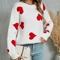 thumbnail image 5 of Valentines Sweaters for Women Peach Heart Pattern Crewneck Sweater Soft Knit Long Sleeve Pullover Casual Comfortable Jumper Top White XL, 5 of 8
