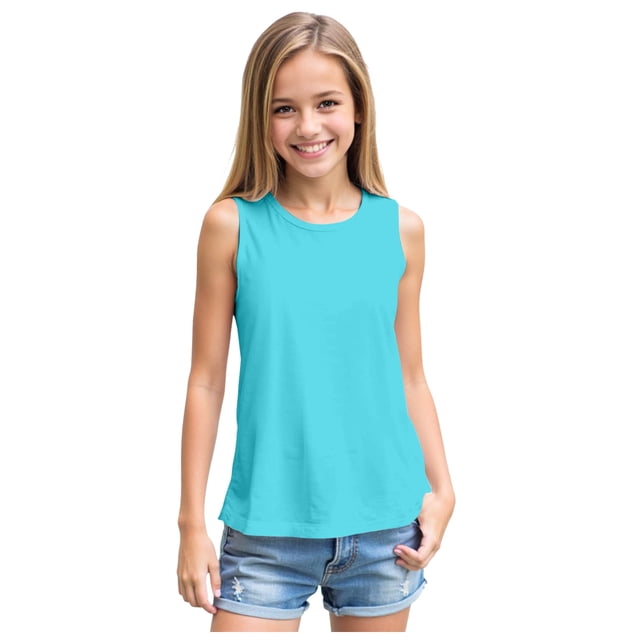 DXOUPM Camisoles pour Filles Légères à Col Rond Sans Manches Chemise Ample Vacances Sorties