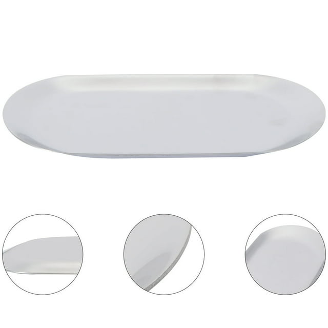 Nordic Style Oval Jewelry Storage Serving Tray Platter Stainless Steel Snack Tray Metal Storage Home Organizer(Small Silver)