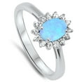 thumbnail image 4 of CHOOSE YOUR COLOR Clear CZ Oval Blue Simulated Opal Halo Ring .925 Sterling Silver Band White Female Size 6, 4 of 4