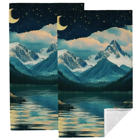 

FUMJ Mountain Lake Boat Kitchen Towels 2-Pack Soft Bath Towel for Kitchens Bathrooms Showers 27.5*16in