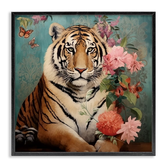 Stupell Industries Bohemian Vintage Tiger & Bouquet Black Framed Giclee Art, 12 x 12, by Lazar Studio