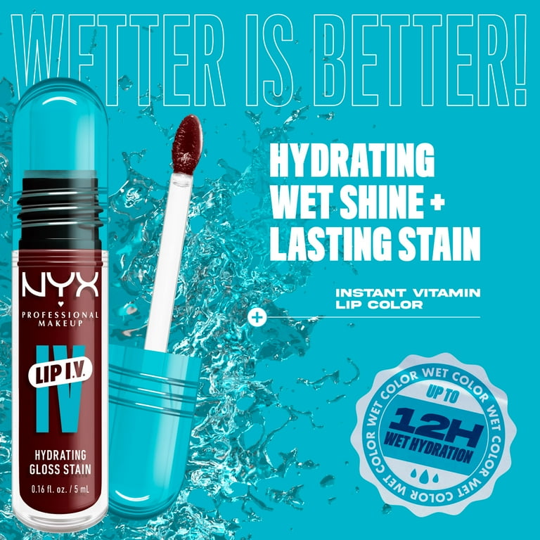 NYX Lip IV Hydrating Gloss Serum, Water Bout Wine, 0.16 oz