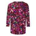 thumbnail image 5 of Sequins Tops Womens Fashion 3/4 Sleeve Tshirts Plus Size BlingBling Print Crewneck Tees Casual Top, 5 of 5