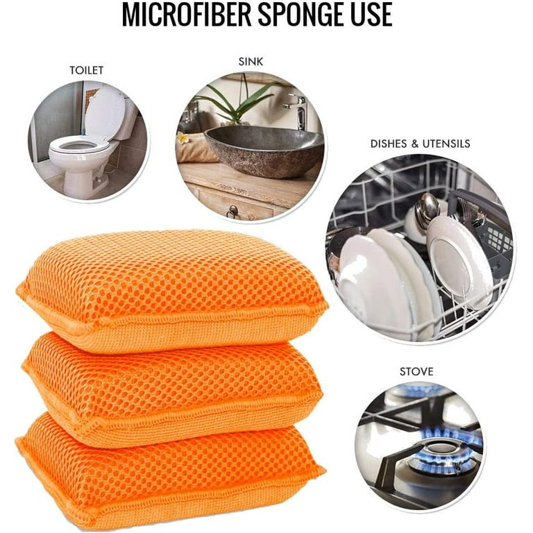 Miracle Microfiber Kitchen Sponge by Scrub-It - Non-Scratch Heavy Duty  Dishwashing Cleaning sponges- Machine Washable- (Orange) 
